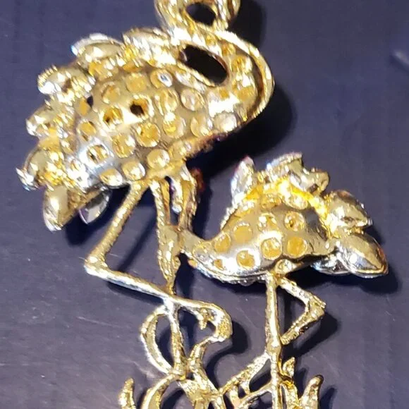 Brand New Rhinestone Flamingos Necklace - Picture 3 of 3